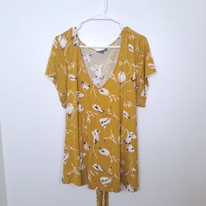 Modcloth Yellow White Floral Stretchy Girly Dainty Spring Cute Shirt Size 2X